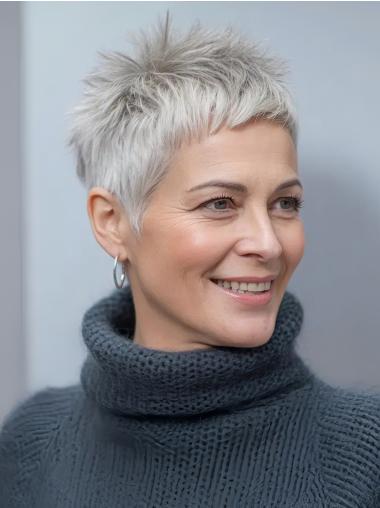 Short Gray Wigs Boycuts Straight 4" Lace Front Wigs