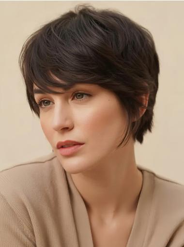 Black Short Wigs For Sale With Bangs Monofilament Synthetic Wigs