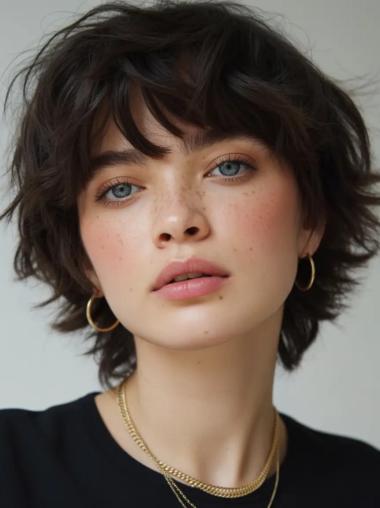 Short Human Wig 6" Wavy Layered Monofilament Wigs