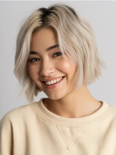 Short Blonde Human Hair Wigs 8" Wavy Bobs Lace Front Wigs