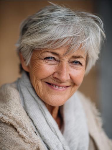 Short Grey Wigs With Bangs Straight 6" Monofilament Wigs