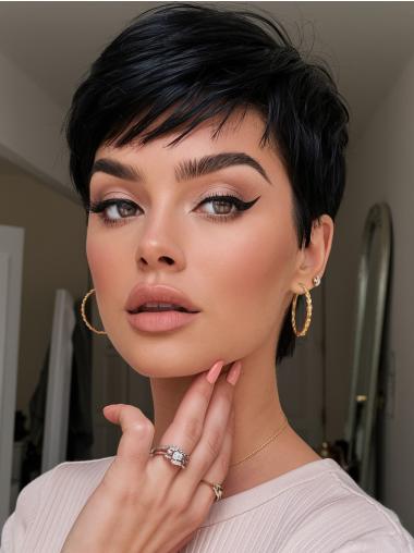 Short Black Human Hair Wigs 4" Straight Boycuts Lace Front Wigs