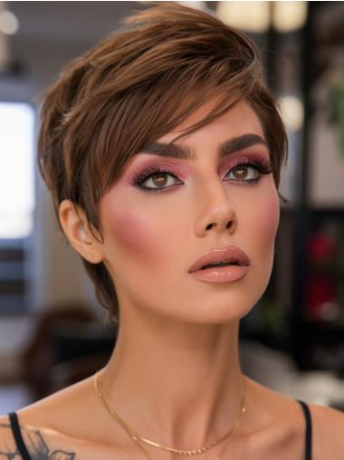 Short Hair Wigs For Ladies Remy Human Hair 4" With Bangs Wigs