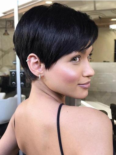 Black Short Hair Wigs Synthetic Straight 4" With Bangs Wigs