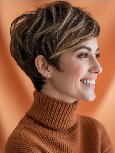 Short Layered Wig 4" Monofilament Remy Human Hair Wigs