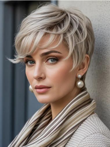 Realistic Short Hair Wigs 4" Wavy With Bangs Monofilament Wigs