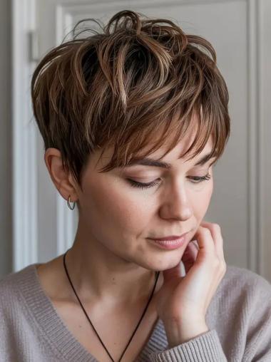 Short Womens Wigs Remy Human Hair 4" Boycuts Wigs