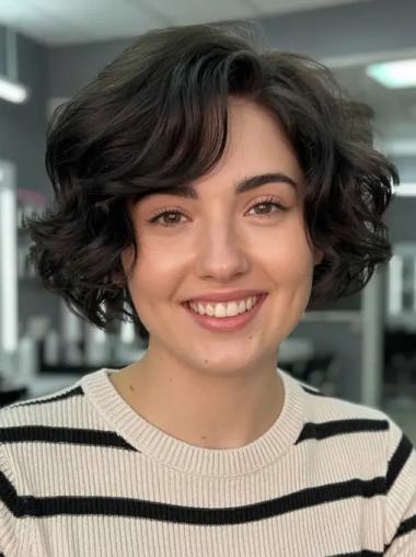 Lace Front Short Curly Wigs Remy Human Hair 8" Bobs Wigs