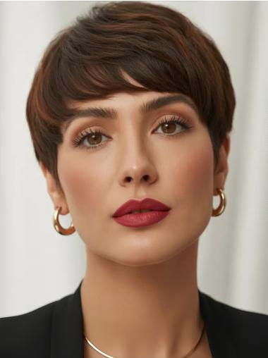 Short Cut Wigs Boycuts 4" Brown Remy Human Hair Wigs