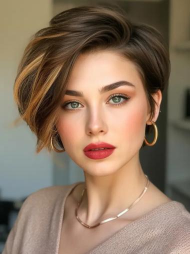 Layered Short Wig 6" Lace Front Remy Human Hair Wigs