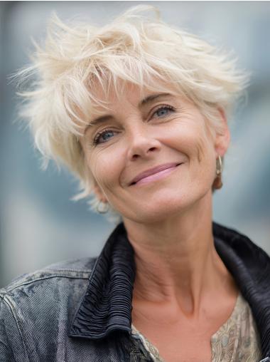 Short Blond Wigs For Women Wavy With Bangs Lace Front Synthetic Wigs