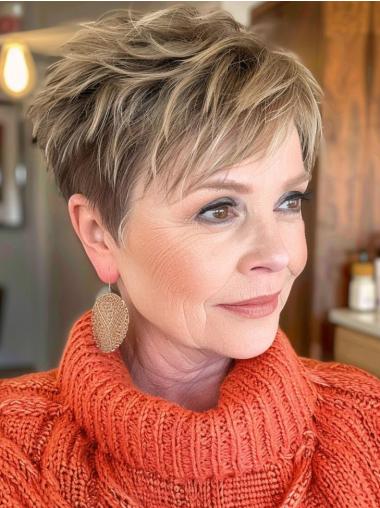 Short Blonde Wig Human Hair 4" Straight With Bangs Monofilament Wigs