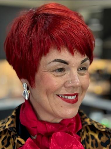 Red Wigs Short Straight With Bangs Monofilament Synthetic Wigs
