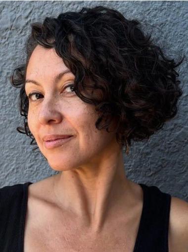 Short Black Bob Wig Curly 8" Monofilament Synthetic Wigs