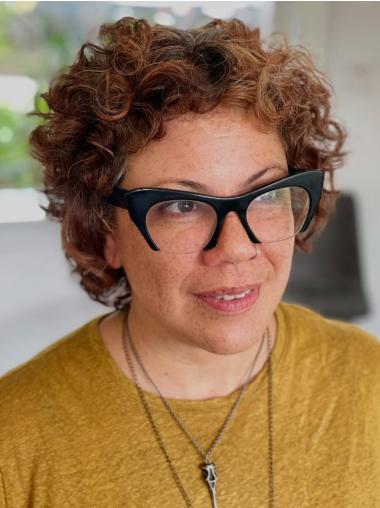 Short Brown Bob Wig Curly 6" Lace Front Synthetic Wigs