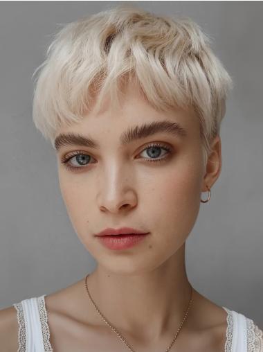 Short Blonde Wig With Bangs 4" Lace Front Synthetic Wigs