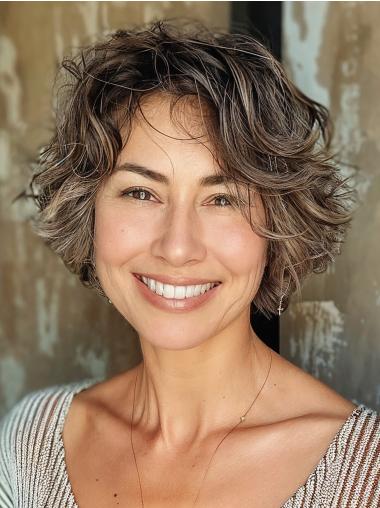 Short Grey Wigs Bobs Wavy 8" Monofilament Wigs