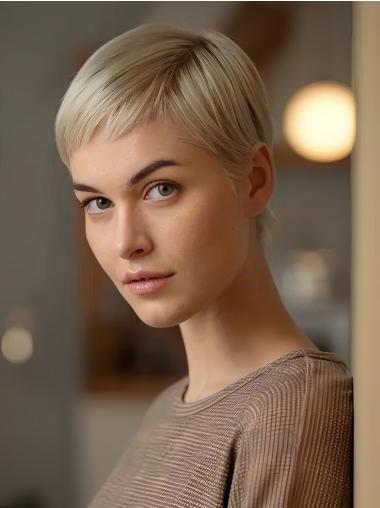 Human Hair Wigs Short Hair 4" Straight With Bangs Monofilament Wigs