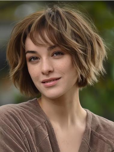 Short Bob Human Hair Wigs Wavy 8" Monofilament Wigs