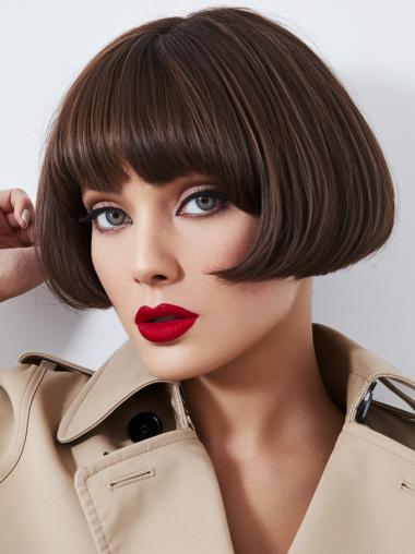 Short Brown Bob Wig Straight 8" Lace Front Wigs