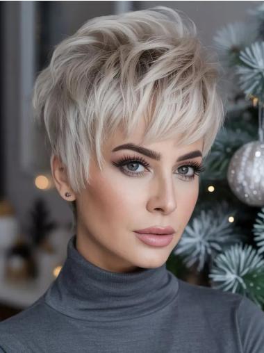 Short Layered Wigs With Bangs 6" Monofilament Synthetic Wigs