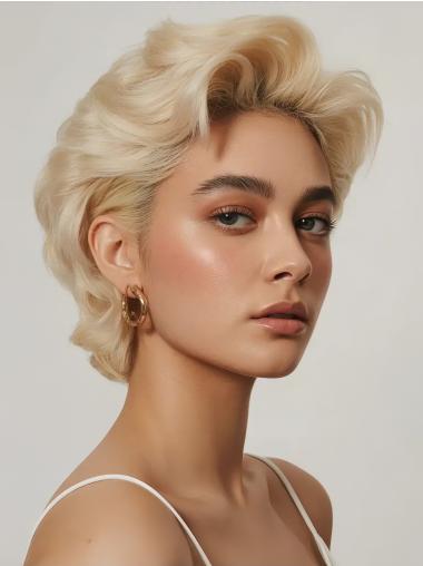 Short Blonde Pixie Wig Wavy Layered Lace Front Synthetic Wigs