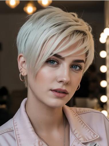 Short Cut Lace Front Wigs Synthetic 6" With Bangs Blonde Wigs