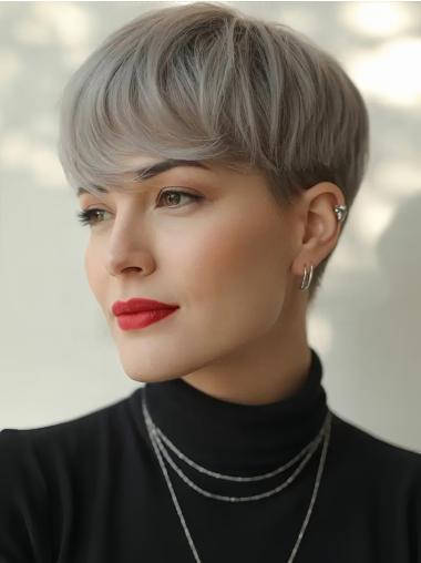 Silver Wigs Short With Bangs Straight 4" Monofilament Wigs