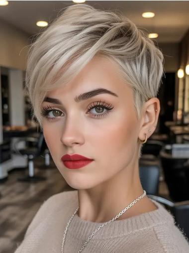 Short Layered Wigs With Bangs 4" Monofilament Remy Human Hair Wigs