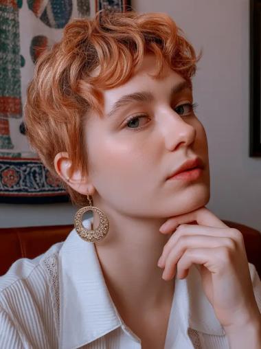Short Curly Wig Hairstyles With Bangs 4" Copper Synthetic Wigs