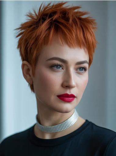 Short Human Hair Wigs Pixie Cut 4" Straight With Bangs Wigs