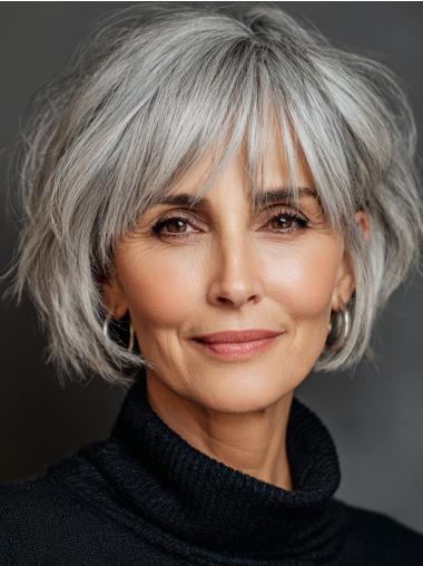 Grey Wigs Short Bobs Wavy 8" Lace Front Wigs