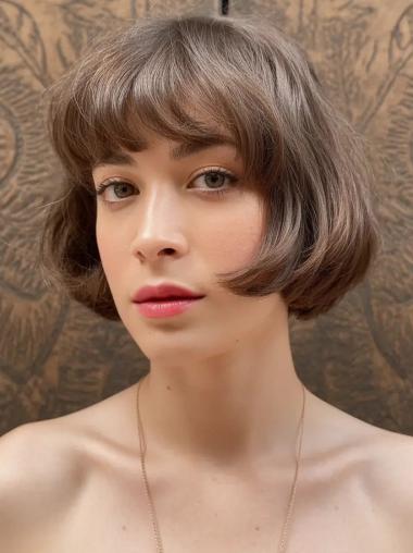 Short Bob Wig Wavy 8" Monofilament Brown Wigs