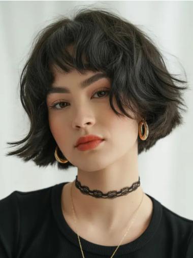 Wigs Short Bob Wavy 8" Monofilament Black Wigs