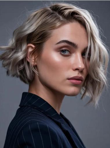 Wig Human Hair Short 8" Wavy Bobs Monofilament Wigs