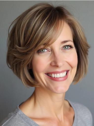 Short Brown Wigs Wavy Bobs Monofilament Synthetic Wigs