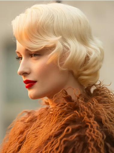 Wigs For Short Hair Wavy 8" Monofilament Blonde Wigs