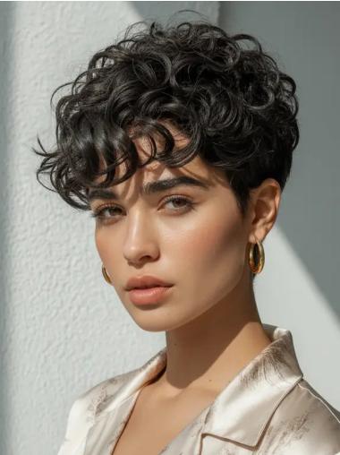 Short Curly Wigs With Bangs 4" Lace Front Synthetic Wigs