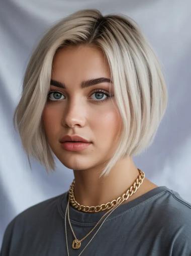 Short Stacked Bob Wigs Straight 8" Monofilament Blonde Wigs