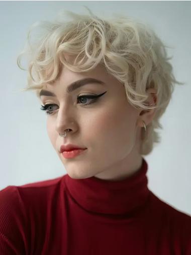 Short Blonde Hair Wigs Curly With Bangs 4" Synthetic Wigs