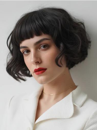 Short Black Wigs Wavy Bobs Monofilament Synthetic Wigs