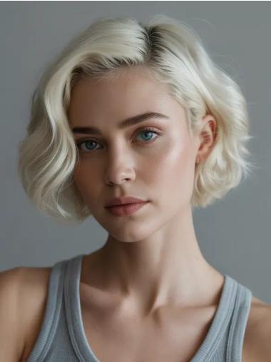 Short Layered Bob Wigs Wavy 8" Monofilament Blonde Wigs
