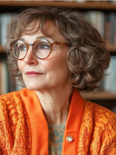 Short Curly Wig With Bangs 8" Monofilament Remy Human Hair Wigs