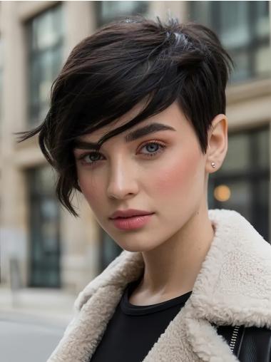 Black Hair Short Wigs Wavy Layered Monofilament Synthetic Wigs