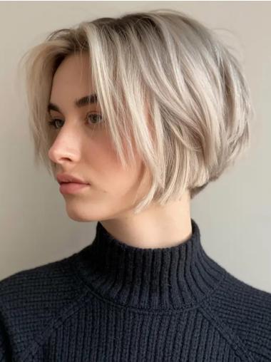 Short Bob Cut Wigs Straight 8" Monofilament Blonde Wigs