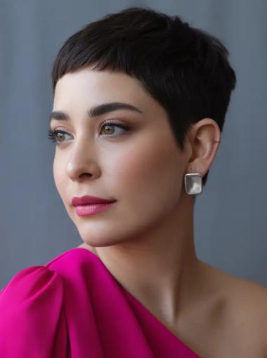 Short Black Hair Wig Straight Boycuts 4" Synthetic Wigs