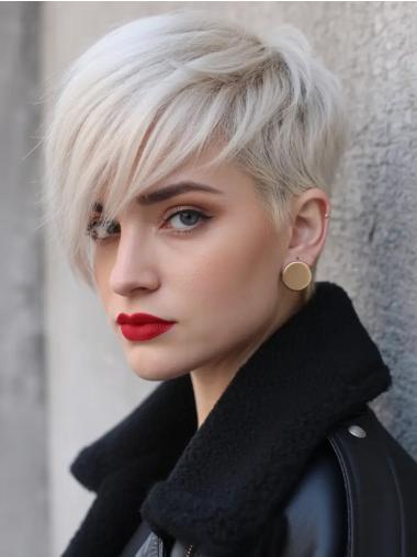 White Short Wigs Lace Front Remy Human Hair 4" With Bangs Wigs