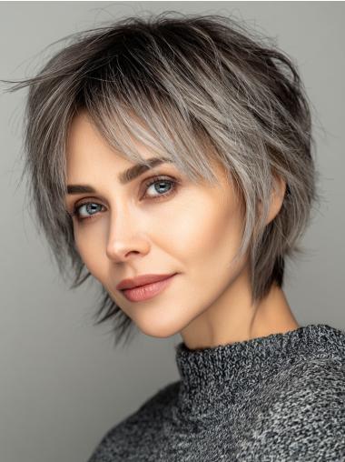 Short Gray Wigs For Women Monofilament Synthetic 6" Layered Wigs