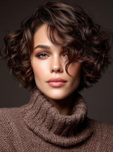 Real Human Hair Short Wigs 8" Curly Bobs Lace Front Wigs