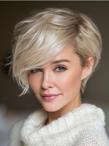 Short Monofilament Wigs Wavy With Bangs 6" Remy Human Hair Wigs